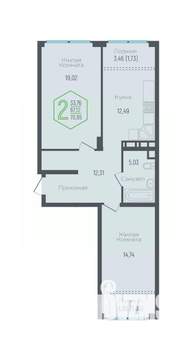 2-к квартира, вторичка, 67м2, 9/24 этаж