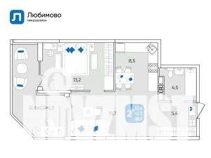 2-к квартира, вторичка, 54м2, 20/24 этаж