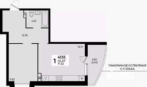 1-к квартира, вторичка, 48м2, 4/22 этаж