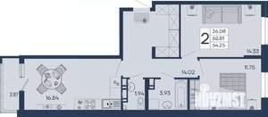 2-к квартира, вторичка, 64м2, 8/18 этаж