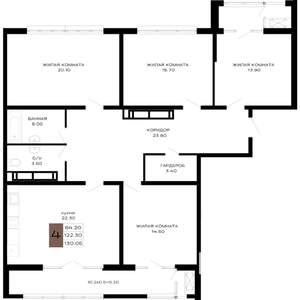 4-к квартира, вторичка, 130м2, 12/23 этаж