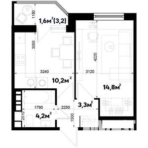 1-к квартира, строящийся дом, 34м2, 1/9 этаж