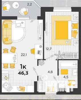 1-к квартира, вторичка, 50м2, 8/18 этаж