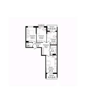 3-к квартира, вторичка, 82м2, 6/23 этаж