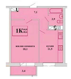 1-к квартира, вторичка, 44м2, 4/18 этаж
