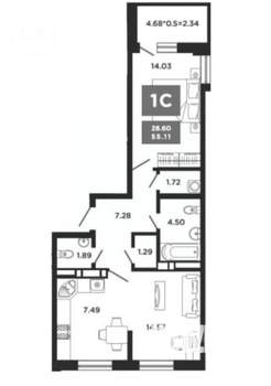 2-к квартира, вторичка, 55м2, 8/22 этаж