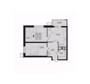2-к квартира, вторичка, 58м2, 13/18 этаж