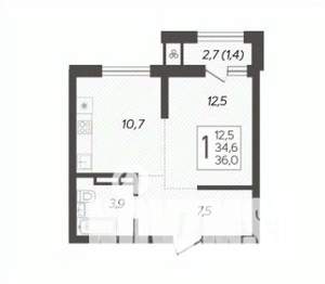 1-к квартира, строящийся дом, 37м2, 11/15 этаж