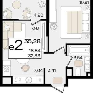 2-к квартира, вторичка, 35м2, 5/18 этаж