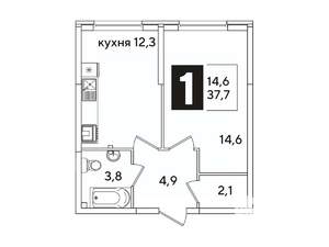1-к квартира, вторичка, 38м2, 1/16 этаж