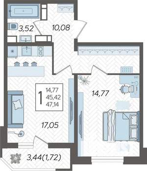 1-к квартира, строящийся дом, 48м2, 17/23 этаж