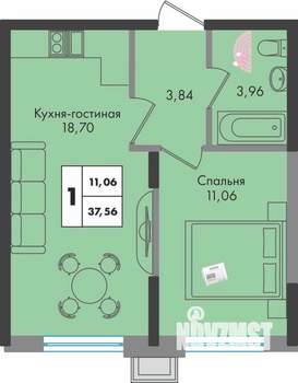 1-к квартира, вторичка, 38м2, 5/9 этаж