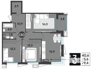 3-к квартира, вторичка, 79м2, 16/18 этаж