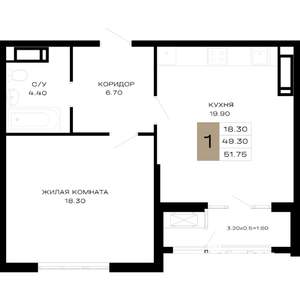 1-к квартира, вторичка, 52м2, 8/23 этаж