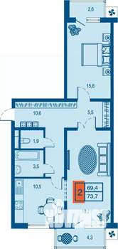 2-к квартира, вторичка, 69м2, 2/23 этаж