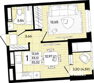 1-к квартира, вторичка, 35м2, 13/18 этаж