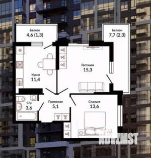 2-к квартира, вторичка, 54м2, 4/19 этаж