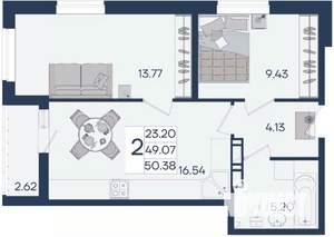 2-к квартира, вторичка, 50м2, 5/18 этаж