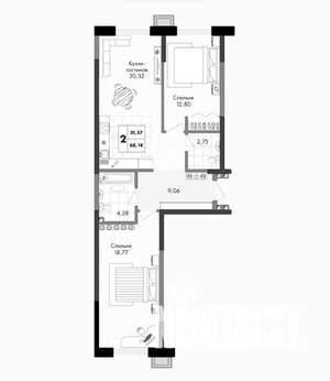 2-к квартира, вторичка, 68м2, 8/9 этаж