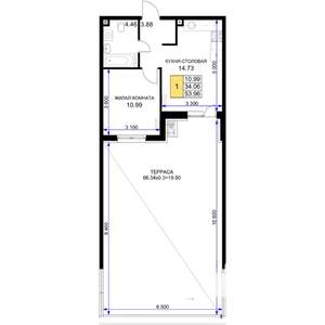 1-к квартира, вторичка, 54м2, 3/18 этаж