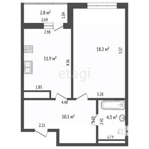 1-к квартира, вторичка, 45м2, 3/15 этаж