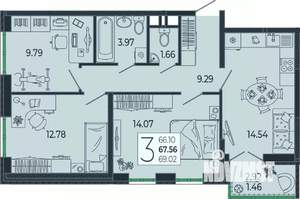 3-к квартира, вторичка, 68м2, 4/21 этаж