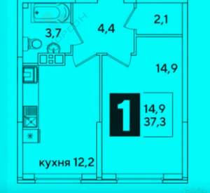 1-к квартира, вторичка, 37м2, 9/16 этаж