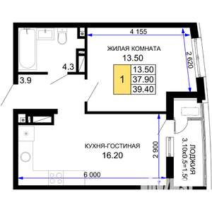 1-к квартира, вторичка, 39м2, 11/18 этаж