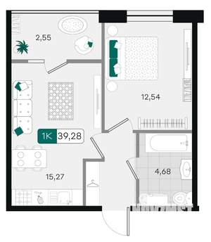 1-к квартира, вторичка, 39м2, 6/18 этаж