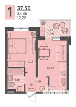 1-к квартира, вторичка, 38м2, 1/18 этаж