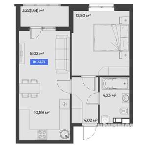 1-к квартира, строящийся дом, 41м2, 5/5 этаж