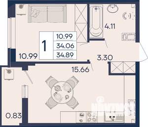 1-к квартира, вторичка, 35м2, 3/18 этаж