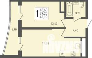 1-к квартира, вторичка, 46м2, 23/24 этаж