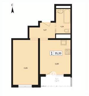 1-к квартира, вторичка, 35м2, 3/24 этаж