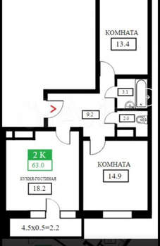 2-к квартира, вторичка, 63м2, 22/25 этаж