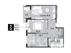 2-к квартира, вторичка, 71м2, 2/9 этаж
