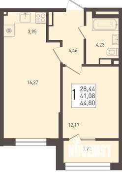 1-к квартира, строящийся дом, 45м2, 7/8 этаж