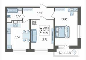 2-к квартира, вторичка, 52м2, 19/19 этаж