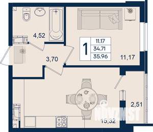 1-к квартира, вторичка, 36м2, 18/18 этаж