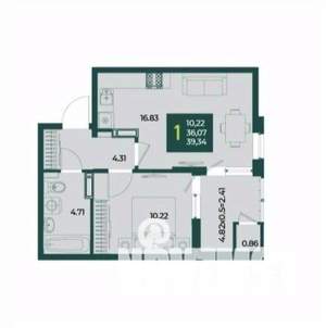 1-к квартира, вторичка, 39м2, 8/18 этаж