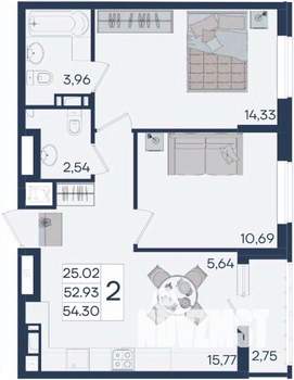 2-к квартира, вторичка, 54м2, 7/18 этаж