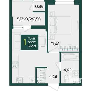 1-к квартира, вторичка, 37м2, 2/18 этаж