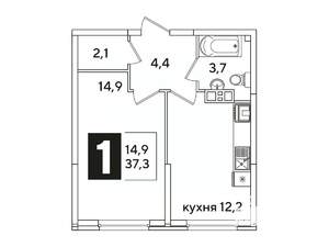 1-к квартира, вторичка, 37м2, 3/16 этаж