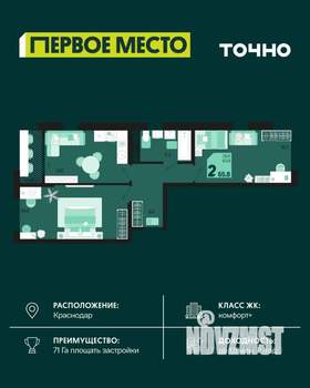 2-к квартира, вторичка, 64м2, 15/18 этаж