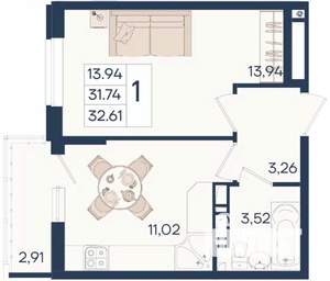 1-к квартира, вторичка, 33м2, 15/18 этаж