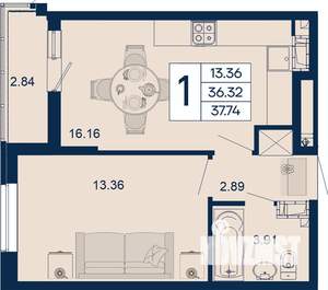 1-к квартира, вторичка, 38м2, 11/18 этаж