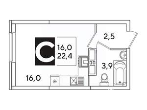 Студия квартира, вторичка, 22м2, 11/16 этаж