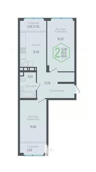 2-к квартира, вторичка, 68м2, 11/24 этаж