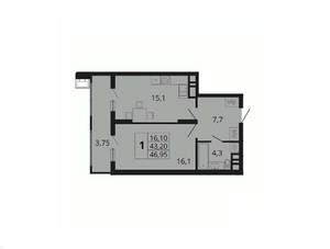 1-к квартира, вторичка, 47м2, 4/18 этаж