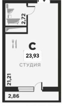 Студия квартира, вторичка, 24м2, 2/3 этаж